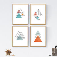 POSTER Set mit 4 Geometrische Nordischer Dreiecken im Orange und Blautönen A4 Rahmenlos - Klar, Papier (29.7/3cm) - Nacnic