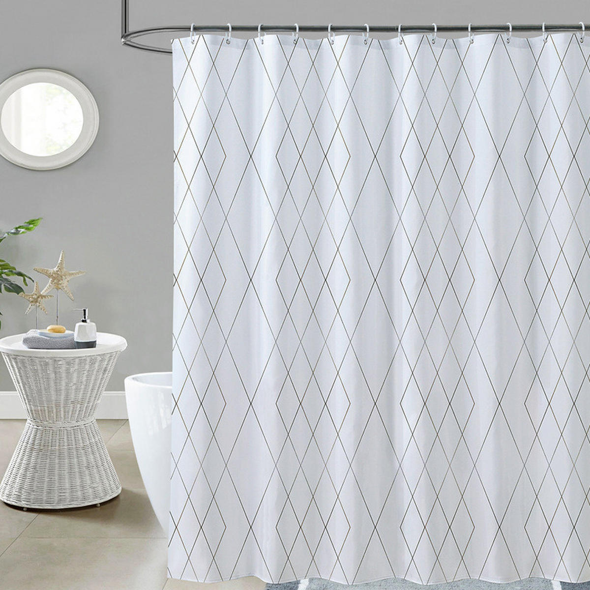 DUSCHVORHANG Polyester 180 x 180 cm schimmelresistent wasserdicht verstärkt fürs Badezimmer - Weiß, Textil (180/180cm) - MCBOSON