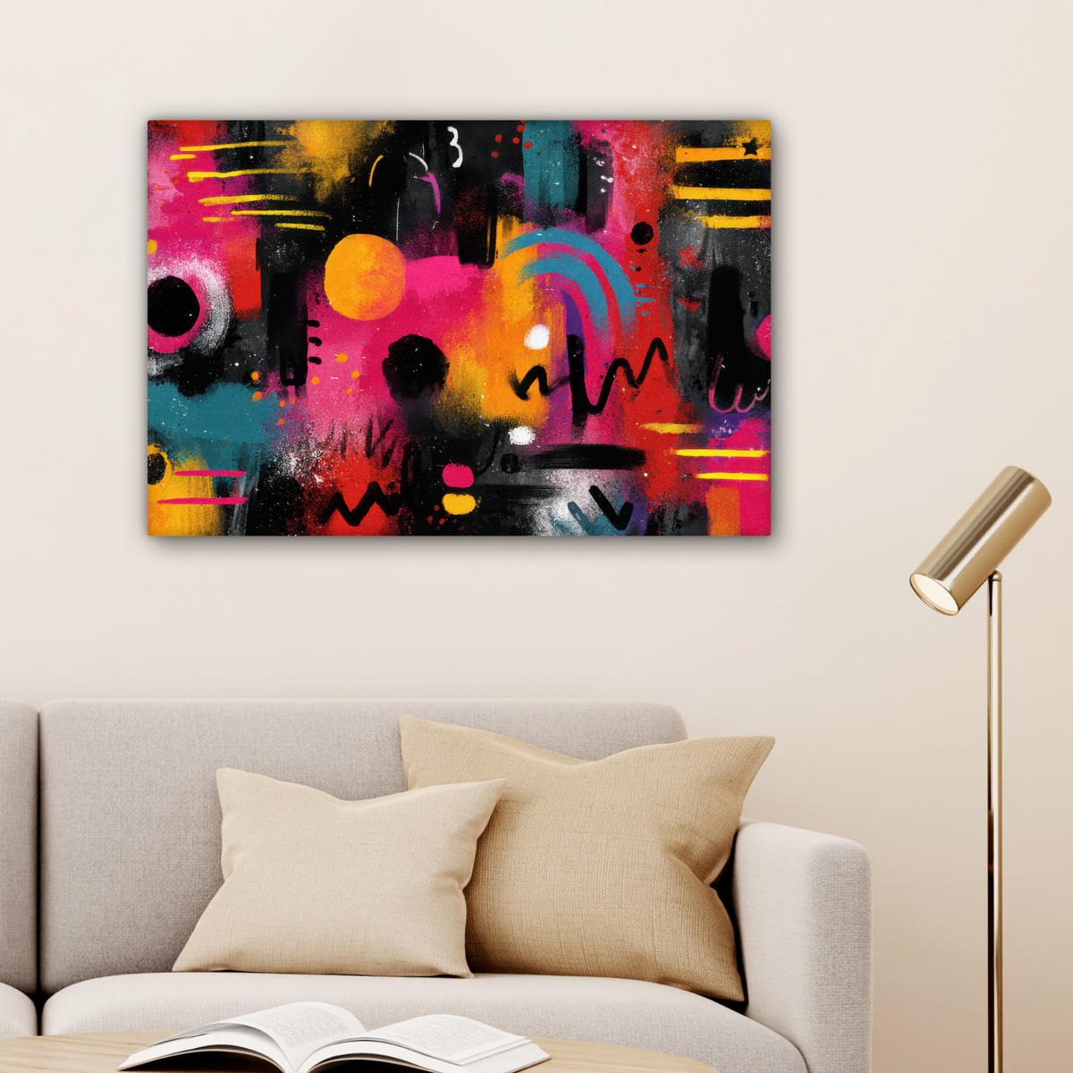 LEINWANDBILD Farbflächen - Formen - Bunt - Abstrakt Wanddeko 90x60 cm - Pink, Textil (90/60cm) - MuchoWow