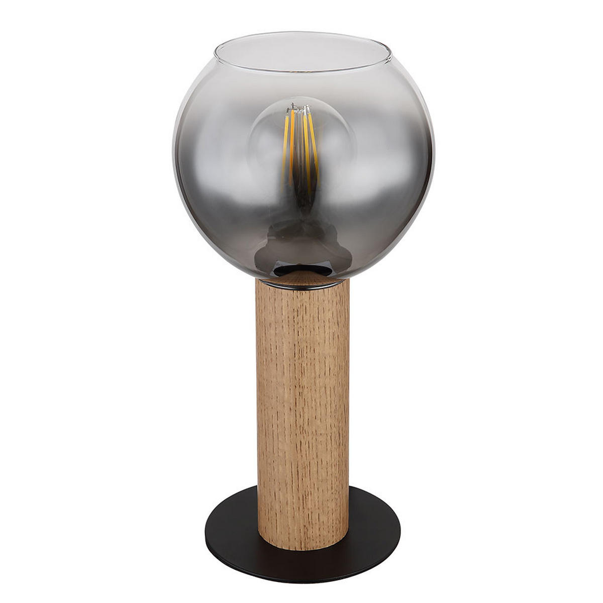 TISCHLEUCHTE MOITAS Rauch Schwarz Metall - Braun, Holz (15/15/30cm) - Globo Lighting