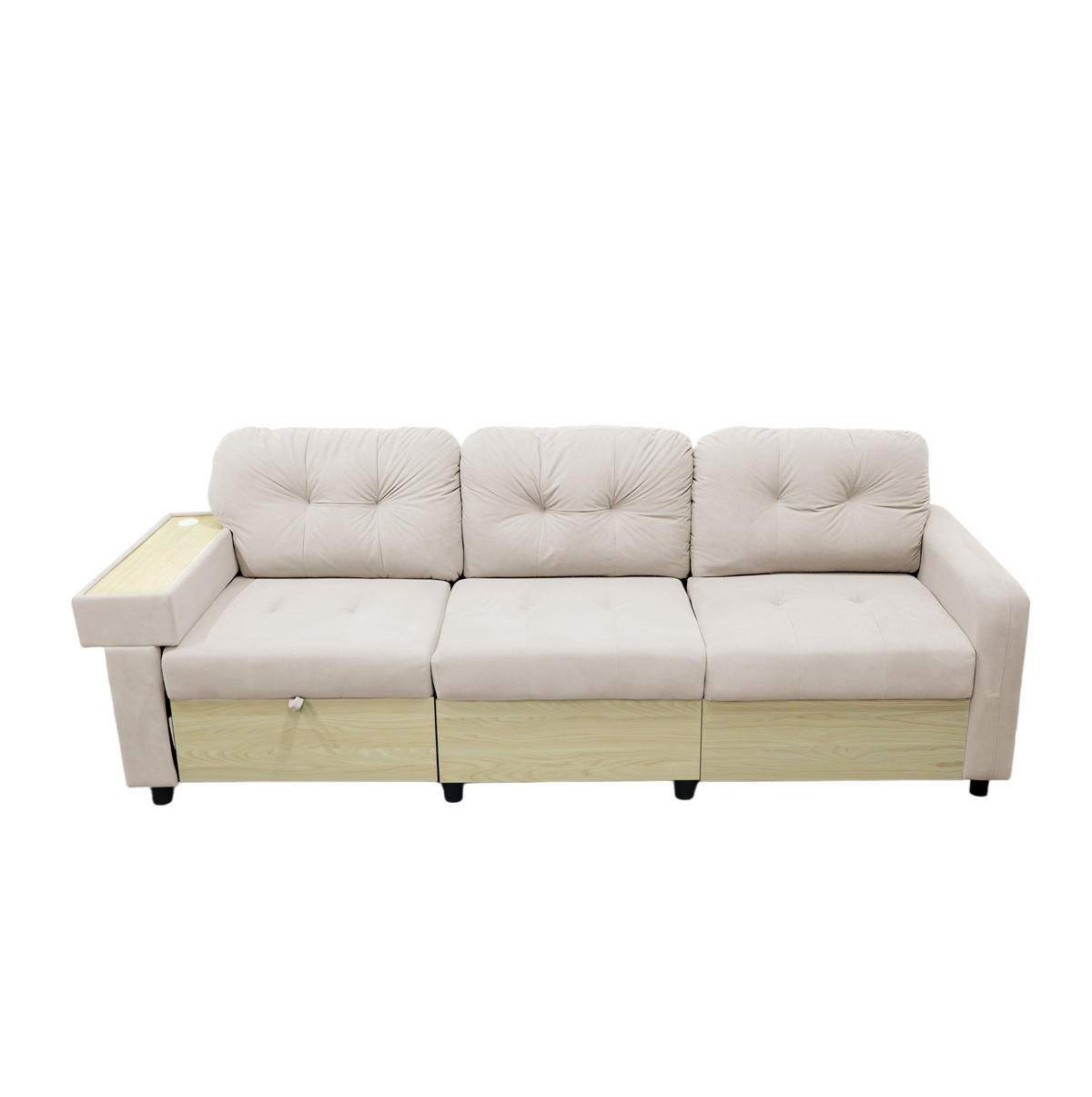 ECKSOFA 228/80/78 cm aus Samt mit Ottomane, USB-Anschluss und Stauraum Beige - Beige, Textil (80/228cm) - Modenvie