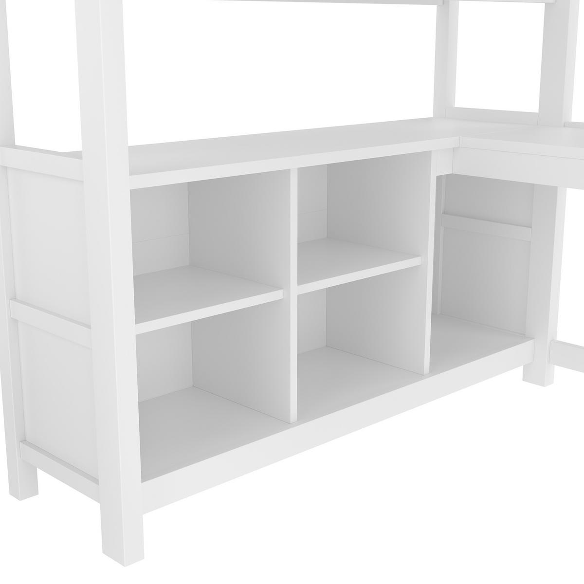 HOCHBETT 140/200 cm, Weiß mit Schreibtisch, Regalen und Kleiderschrank - Weiß, Holz (140/200cm) - MIVRAY