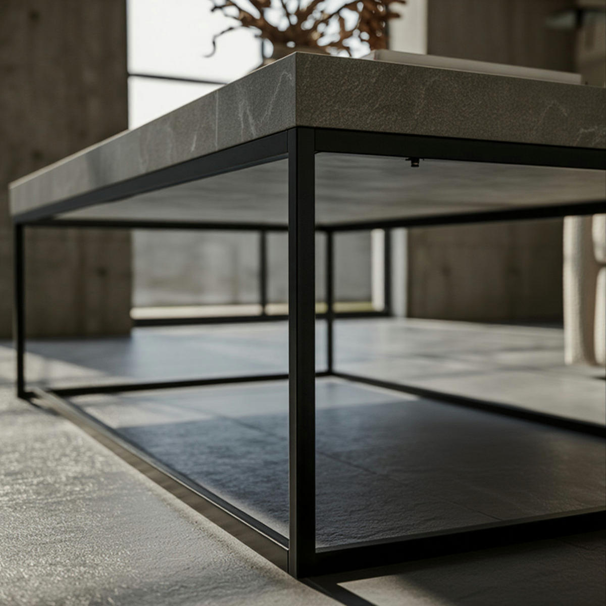 COUCHTISCH in Stein-Optik mit Metallbeinen, Modernes Design, Rechteckig, Groß, Beige 120x60x38 cm - Beige/Schwarz, Holzwerkstoff/Metall (60/120/38cm) - KADIMA DESIGN