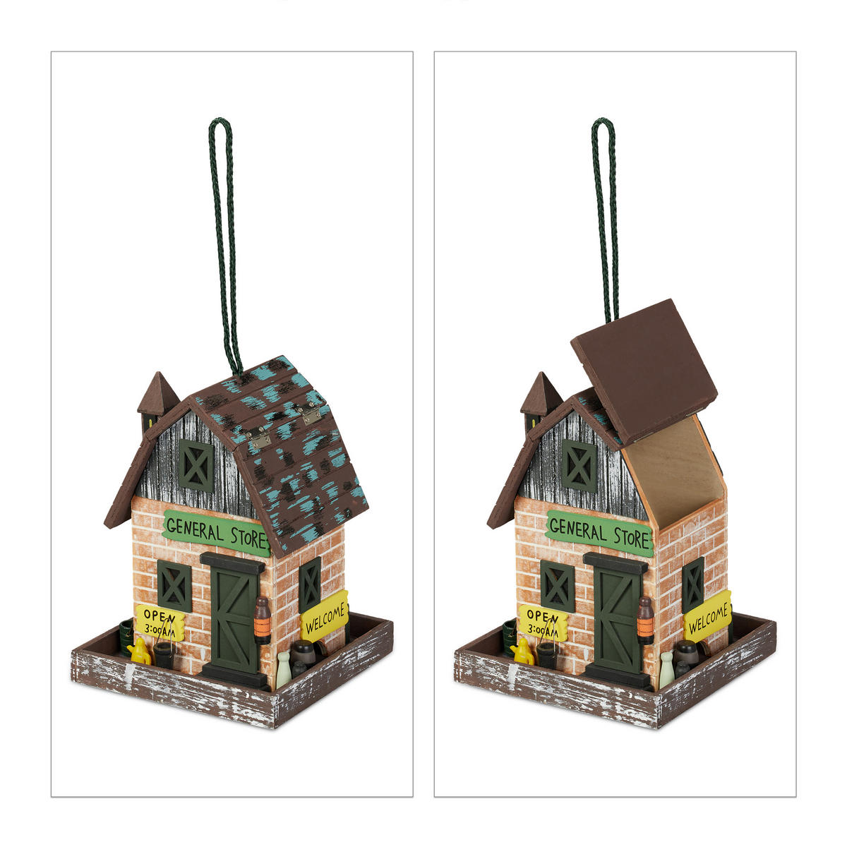 DEKO-VOGELHAUS - Braun, Holz (18/23/18cm) - Relaxdays