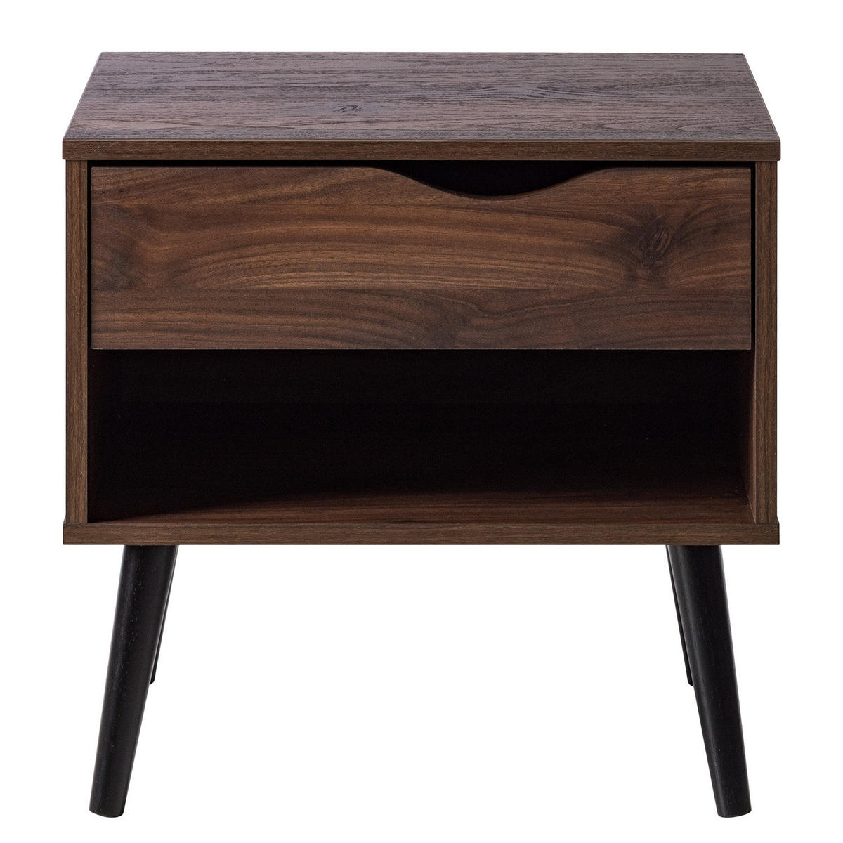 NACHTKOMMODE mit 1 schublade - Walnuss Dekor - Walnussfarben/Schwarz, Holzwerkstoff (50/49/39cm) - home24