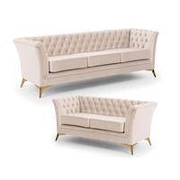 SITZGARNITUR 3+2 Chesterfield Whitby Beige Samt mit goldenen Füßen - Beige/Goldfarben, Holz/Textil (237/78/82cm) - S-Style Möbel