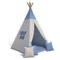 TIPI-ZELT 105 x 105 x 140 cm Zickzack blau mit weichen Kissen | Spielzelt für Kinderzimmer Indoor - Blau, Textil (105/105cm) - Best for Kids