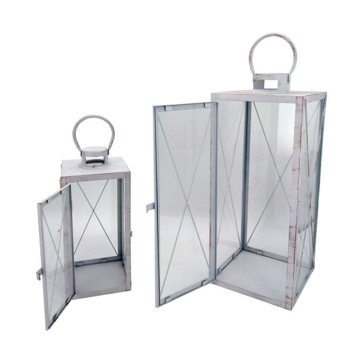 DEKORATIVES LATERNEN SET, 2 pieces Weiß 23/23/56 cm - Weiß, Metall (23/56/23cm) - Mobili Rebecca