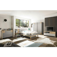 JUGENDZIMMER Flavo in Arktisgrau und Artisan Eiche mit Absetzungen in Hirnholz 6-teilig - Kinderzimmer Komplett Set - Grau, Holzwerkstoff (120/200/80cm)