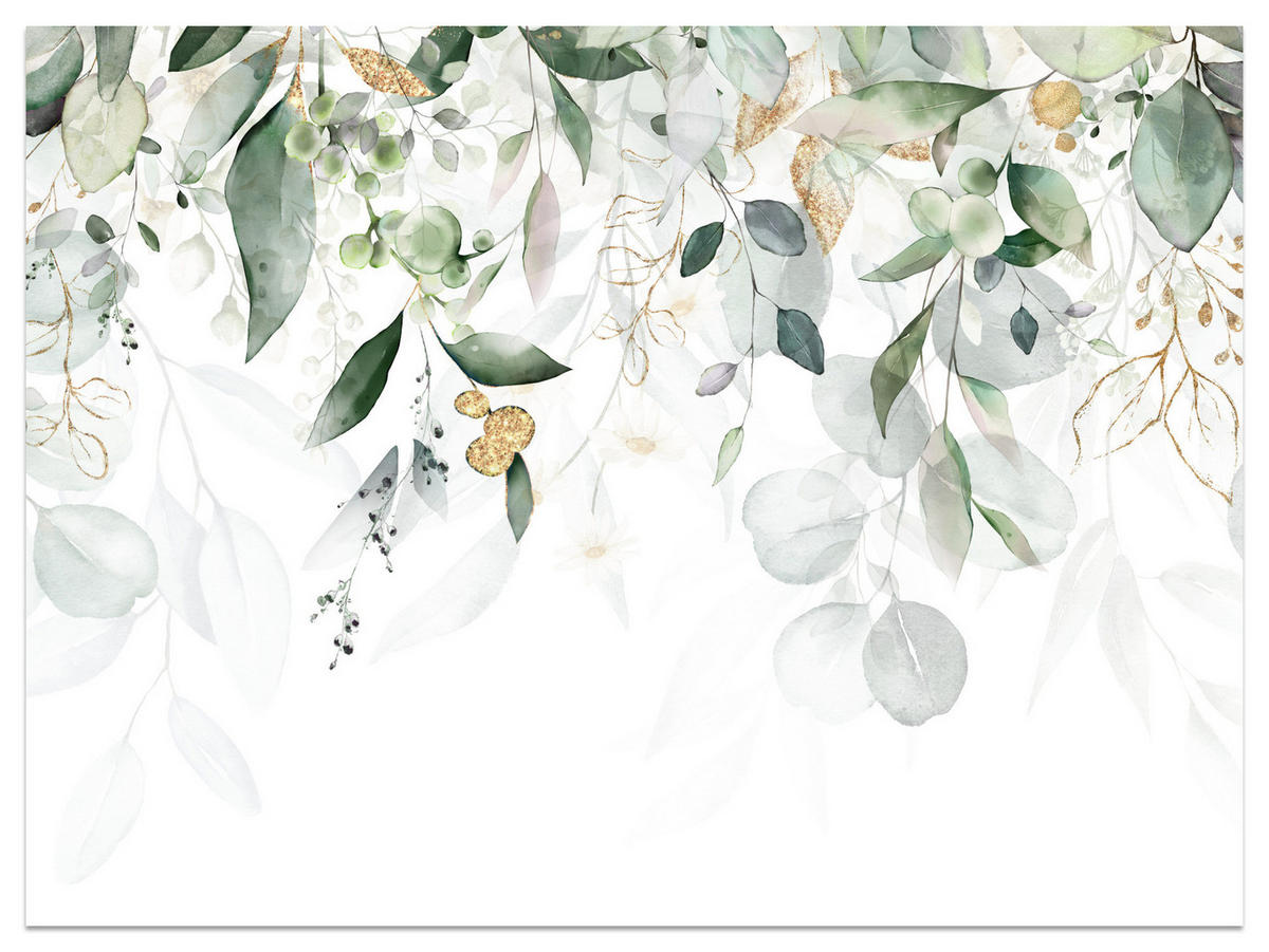 FOTOTAPETE Aquarell Blätter Pflanzen Natur 100x70 - Gelb/Beige, Papier (100/70cm) - Muralo