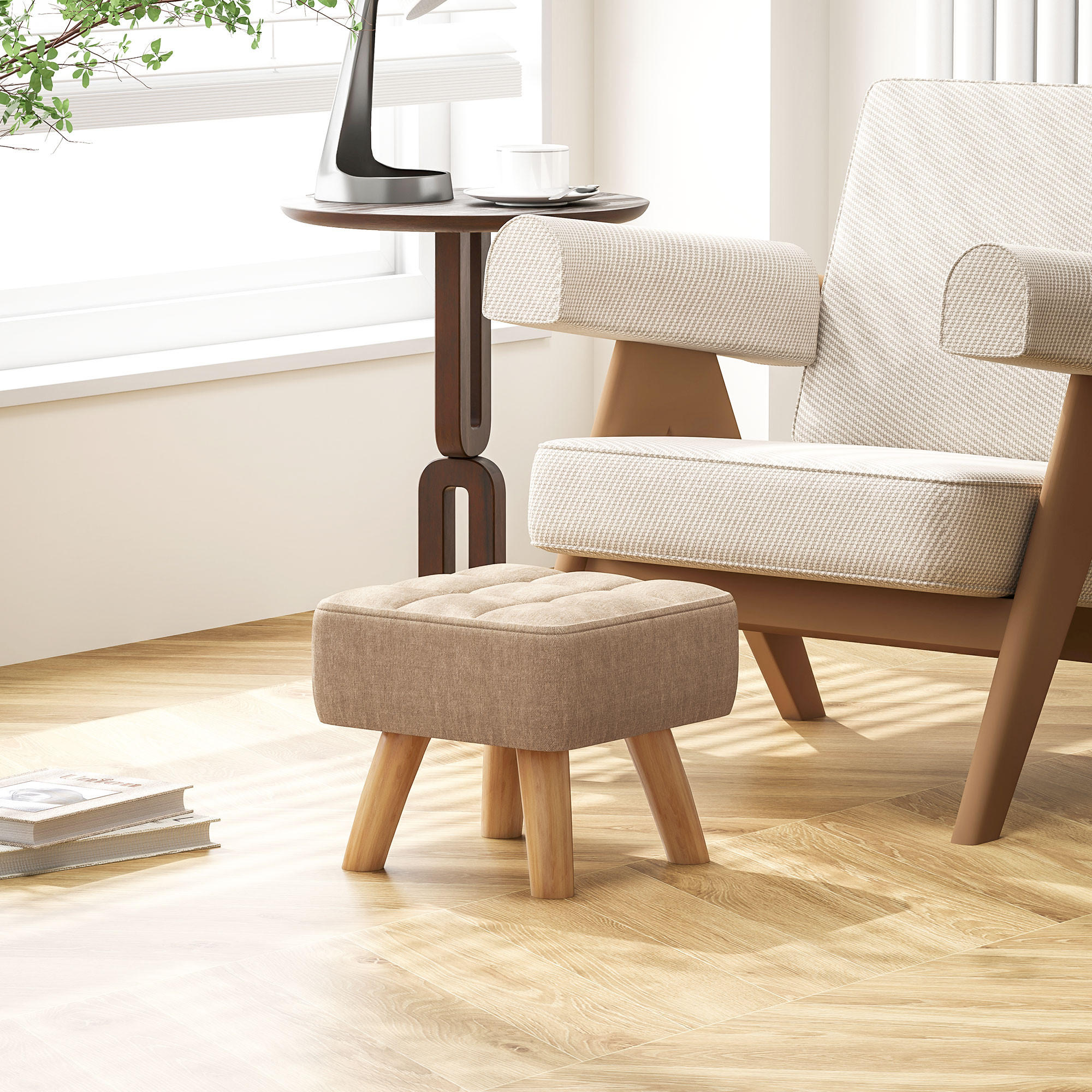 FUSSHOCKER Hocker mit Leinenoptik, Braun - Braun, Kunststoff (27/26/27cm) - HOMCOM