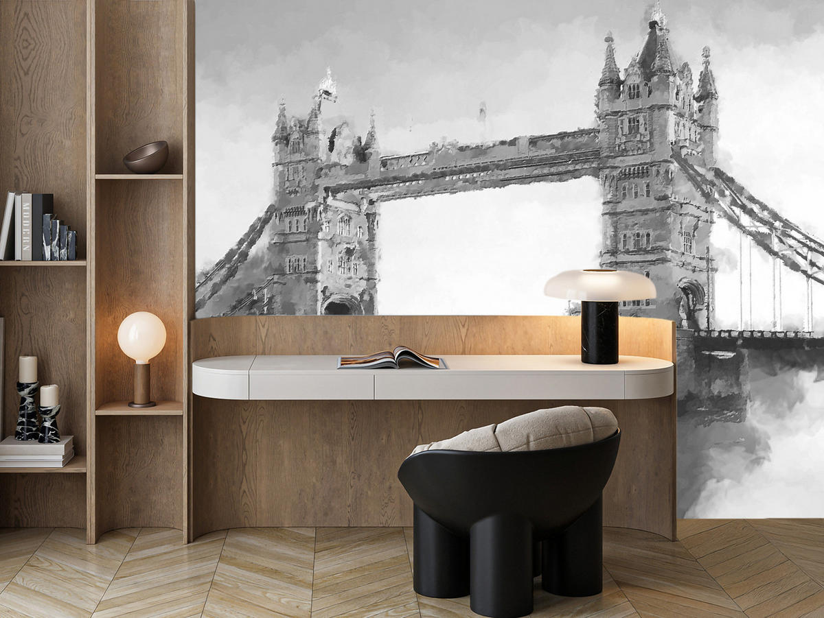 FOTOTAPETE für Wohnzimmer Tower Bridge Vintage Stil 200x140 - Schwarz/Grau, Papier (200/140cm) - Muralo