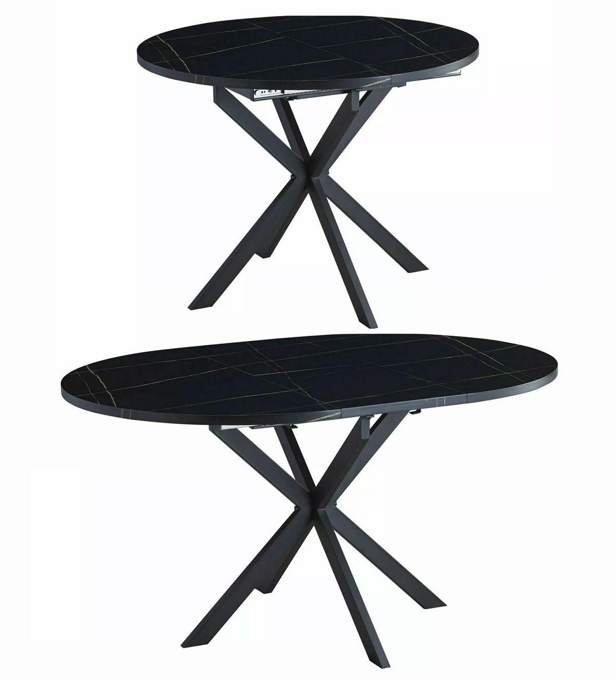 ESSTISCH Gaston Schwarz Marmor / Schwarz 100-135 / 100 / 75cm - Schwarz, Holz/Holzwerkstoff (100/100/75cm) - Feldmann-Wohnen