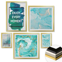 WANDBILDER 5er Set - 50x50 cm & 20x30 cm & 40x60 cm Goldrahmen - Farbenfrohe Abstraktionen, Gesichter, Formen - Goldfarben, Kunststoff (40/60cm) - ArtPrintCave