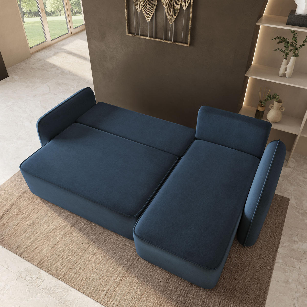 ECKSOFA DOLVER CL Blau Samtstoff mit Schlaffunktion - Blau, Holzwerkstoff/Textil (238/156cm) - MASSENO