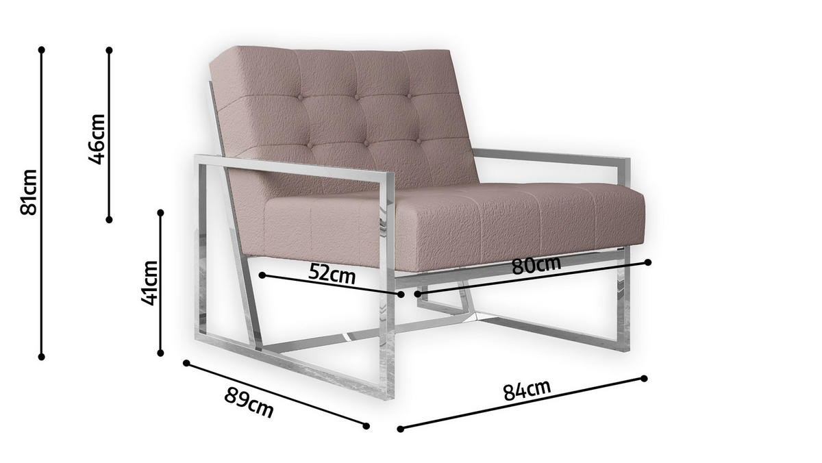 LOUNGESESSEL Duban Rosa Bouclé-Stoff - Pink/Silberfarben, Holz/Textil (84/81/89cm) - S-Style Möbel
