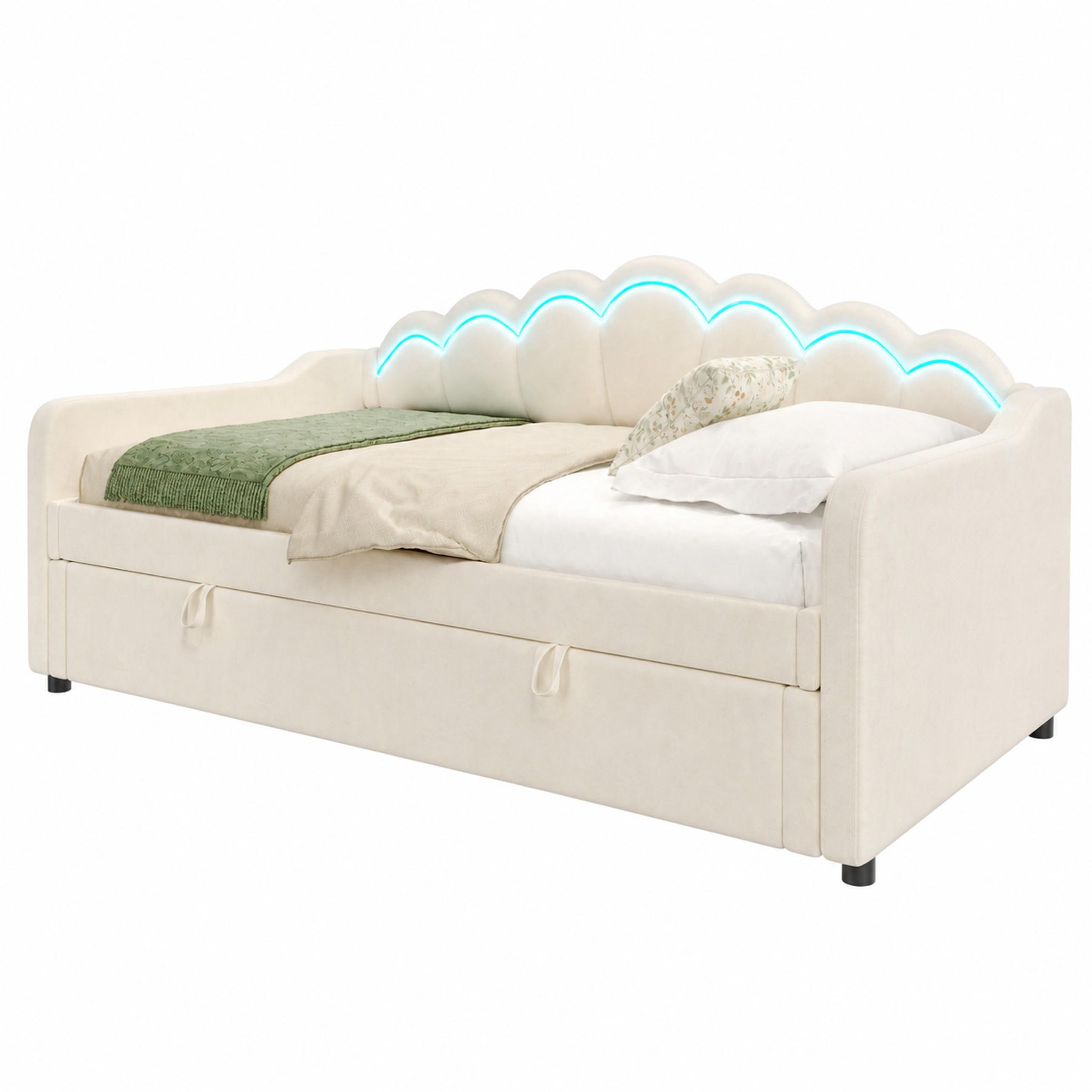 TAGESBETT mit Stauraum 90x200 cm Samt Beige - Beige, Metall (90/200cm) - Meubliv