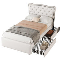POLSTERBETT 90/200 cm mit 2 Schubladen und gepolstertem Kopfteil, Hellbeige - Beige, Textil (90/200cm) - BEAOK