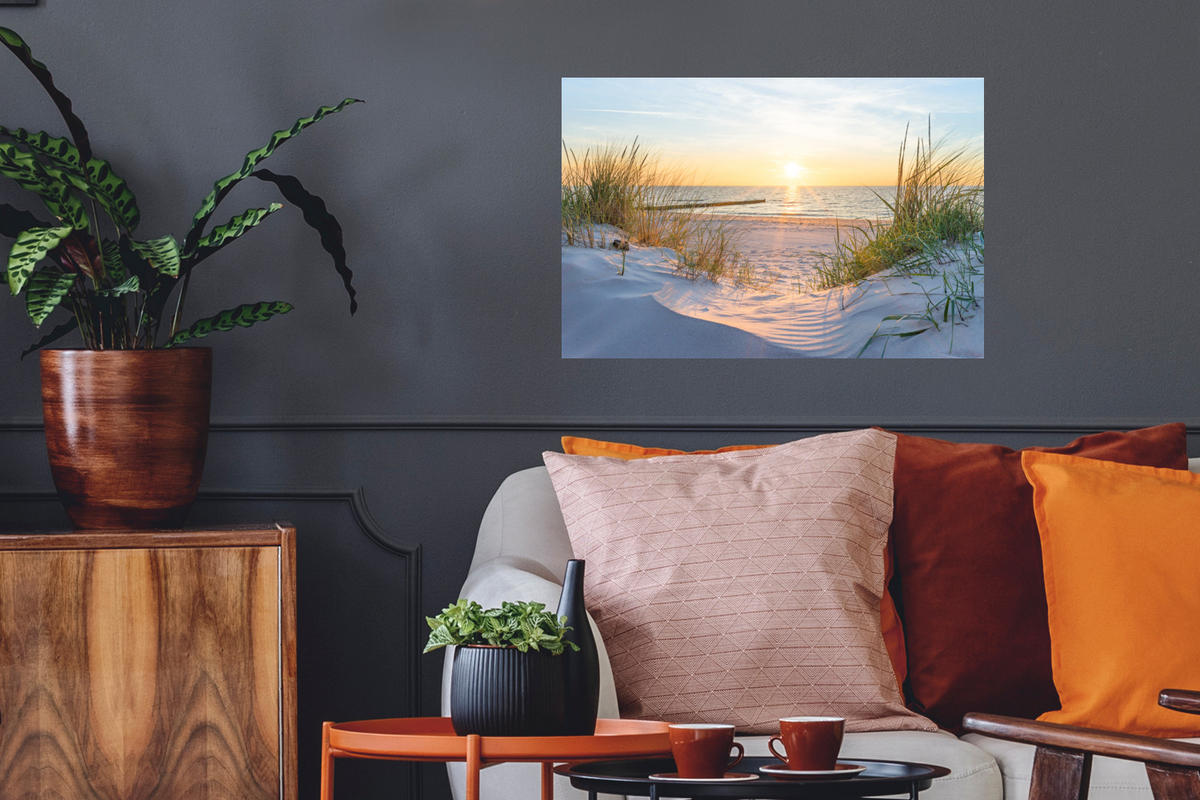 WANDTATTOO Strand - Sonne - Düne - Gras - Sand - Horizont 60x40 cm - Hellblau, Kunststoff (60/40/0.1cm) - MuchoWow