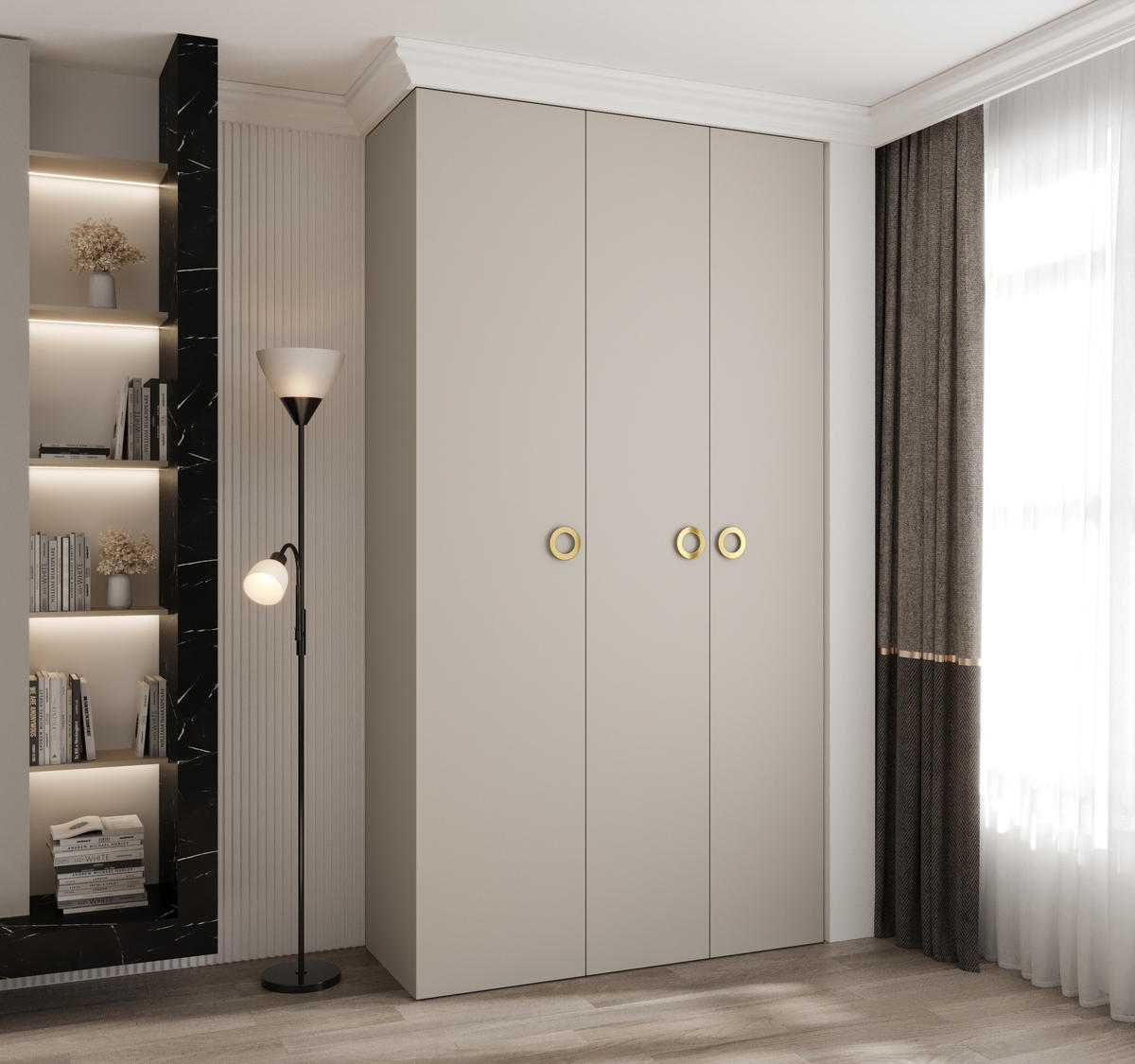 DREHTÜRENSCHRANK 245,5/130/50 3-türig - Kaschmir/Goldfarben, Holz/Metall (130/245.5/50cm) - Abiks Möbel