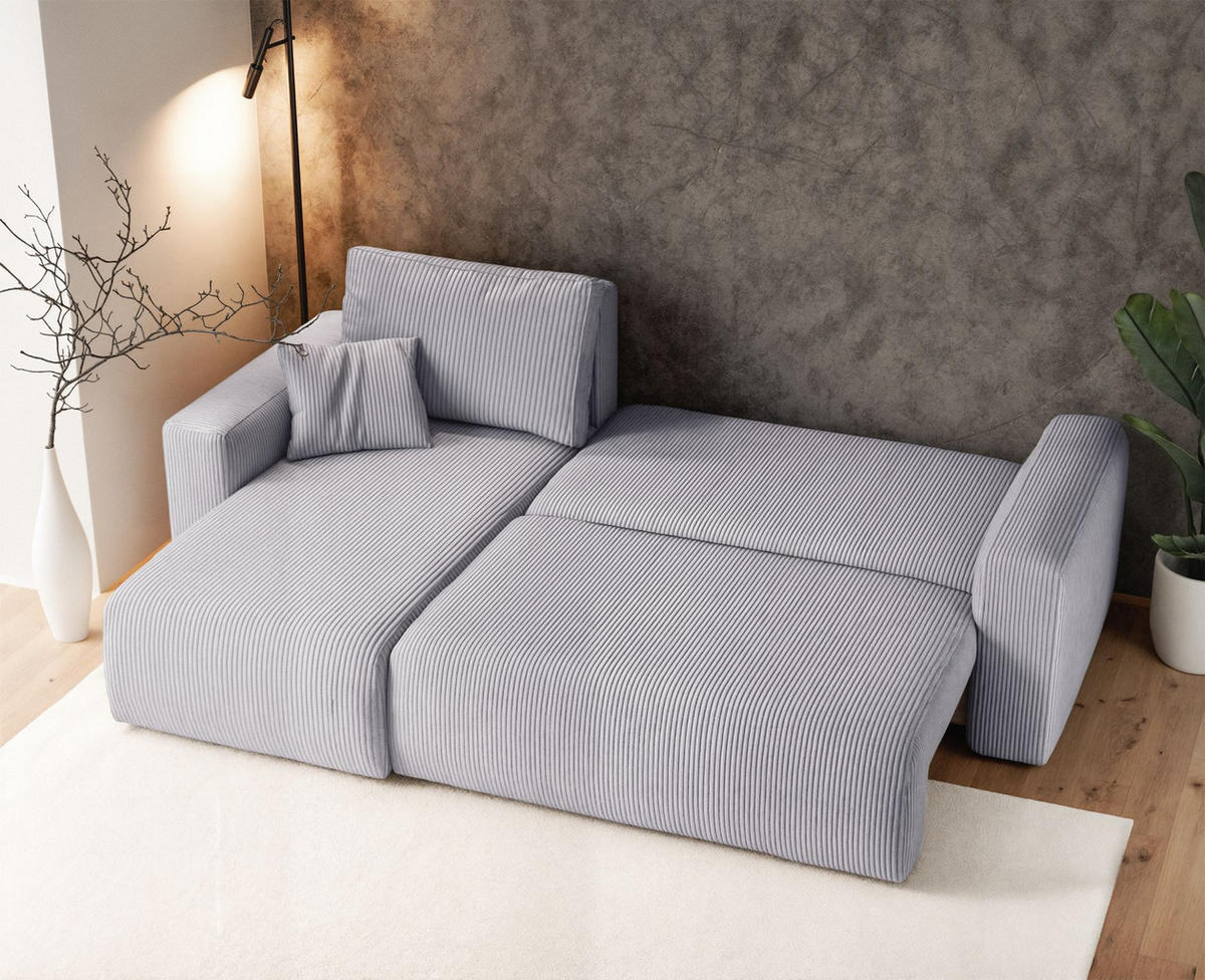 ECKSOFA Pianoni Hellgrau Cordbezug - Hellgrau/Schwarz, Kunststoff/Textil (244/140cm) - Selsey