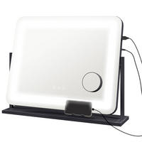 SCHMINKSPIEGEL mit Beleuchtung, Drehbar LED Kosmetikspiegel mit 3 Lichtfarben - Schwarz, Metall (14/52/62.5cm) - HOMCOM