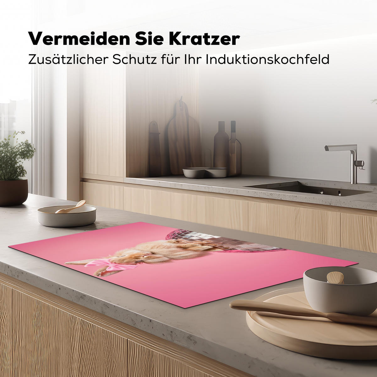 HERDABDECKPLATTE Schleife - Discoball - Kaninchen Ceranfeldabdeckung 90x52 cm - Pink, Kunststoff (90/52/0.2cm) - MuchoWow