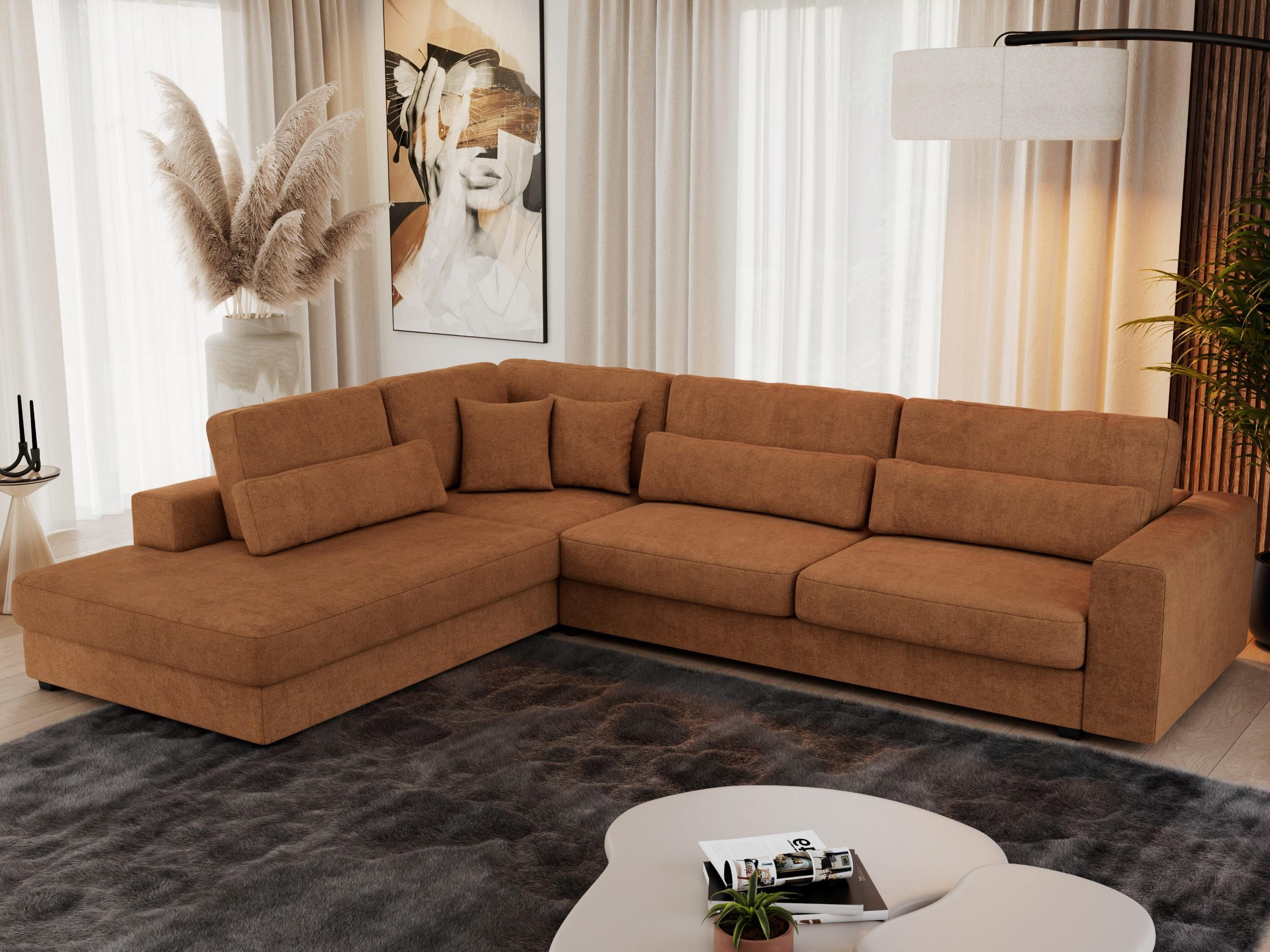 ECKSOFA Savona Orange Strukture - links - Schwarz/Orange, Kunststoff/Textil (316/249cm) - MKS