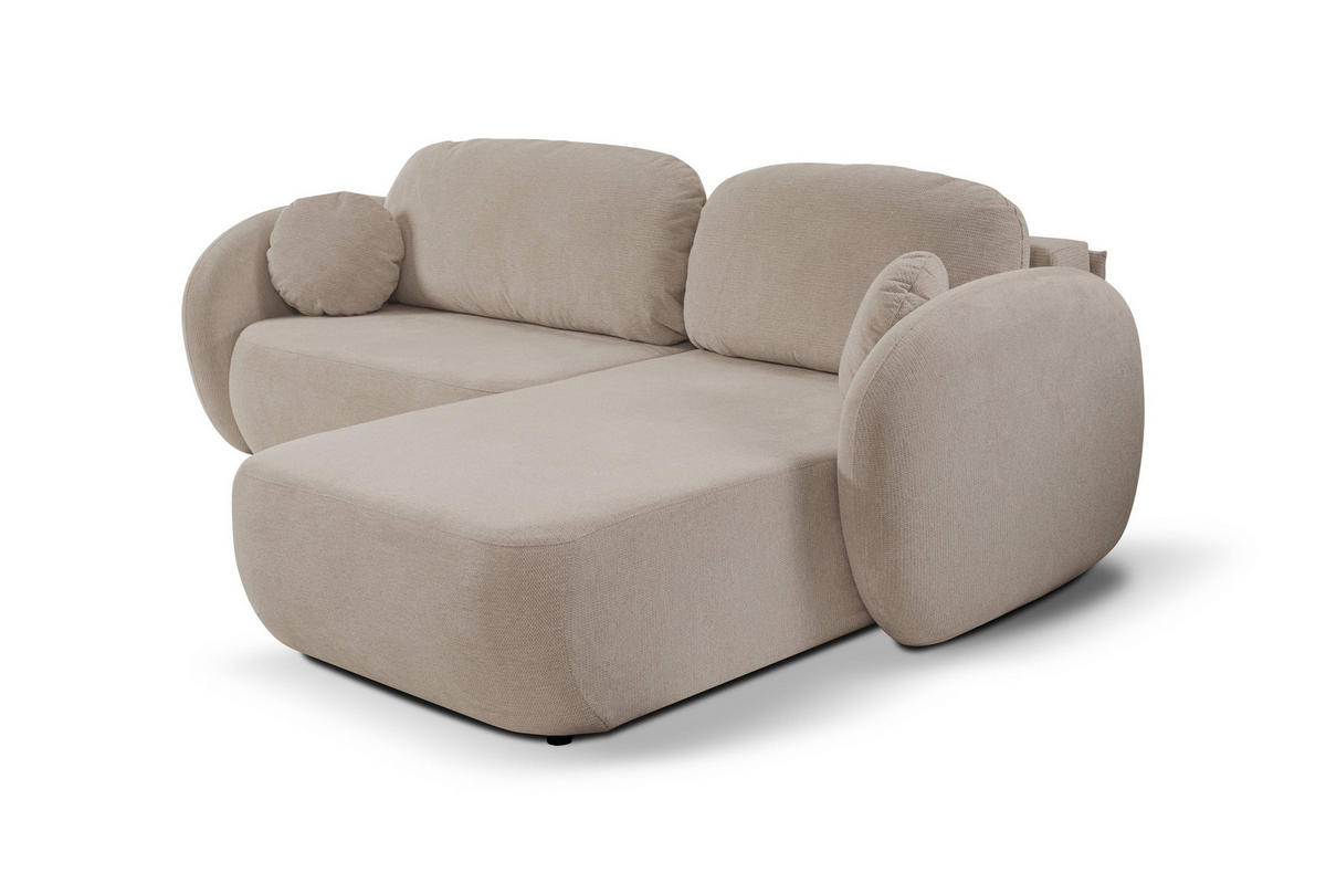 ECKSOFA AMICO R-S Beige Geflochtener Stoff mit Schlaffunktion - Beige, Holz (248/174cm) - MASSENO