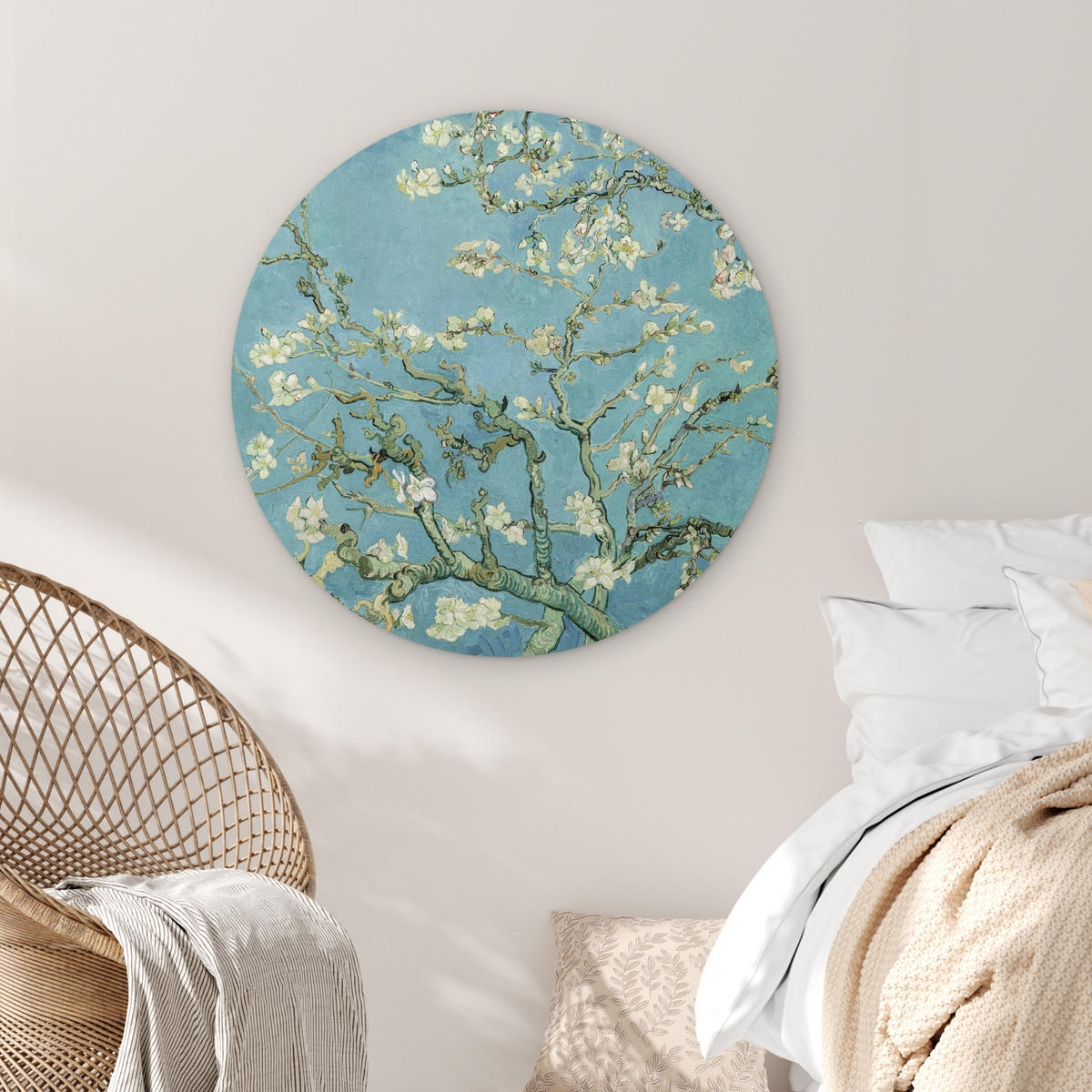 WANDBILD Van Gogh - Mandelblüte - Alte Meister - Kunst - Vintage 90x90 cm - Pastellblau, Kunststoff (90/90cm) - MuchoWow