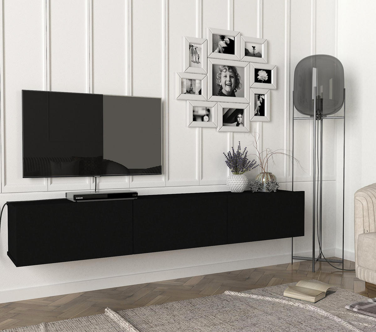 TV-LOWBOARD Hängend Damla Schwarz - Schwarz, Holzwerkstoff (180/29.5/29.5cm) - moebel17