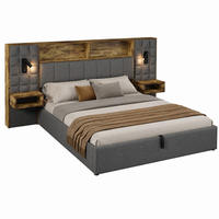 BETT mit Stauraum 160x200 cm Leinen Grau mit 2 Nachttischen - Grau, Metall (160/200cm) - Meubliv