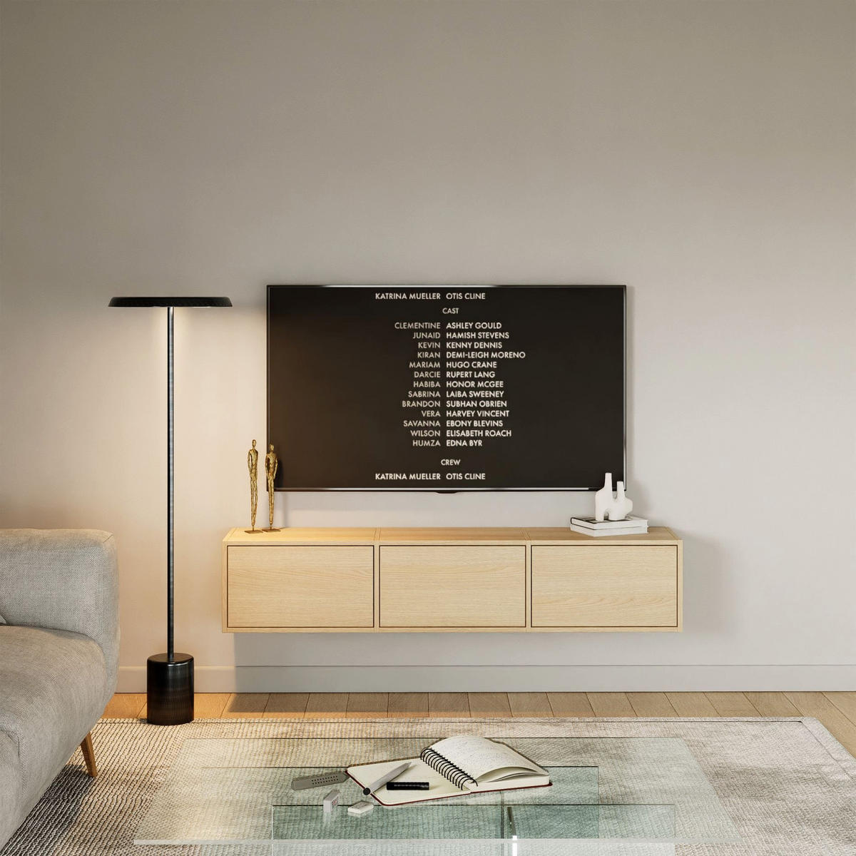 TV-LOWBOARD Framme hängend, 3 Klappen, Eiche, 150/30/30 cm - Beige, Holzwerkstoff (150.1/30/30cm) - Selsey