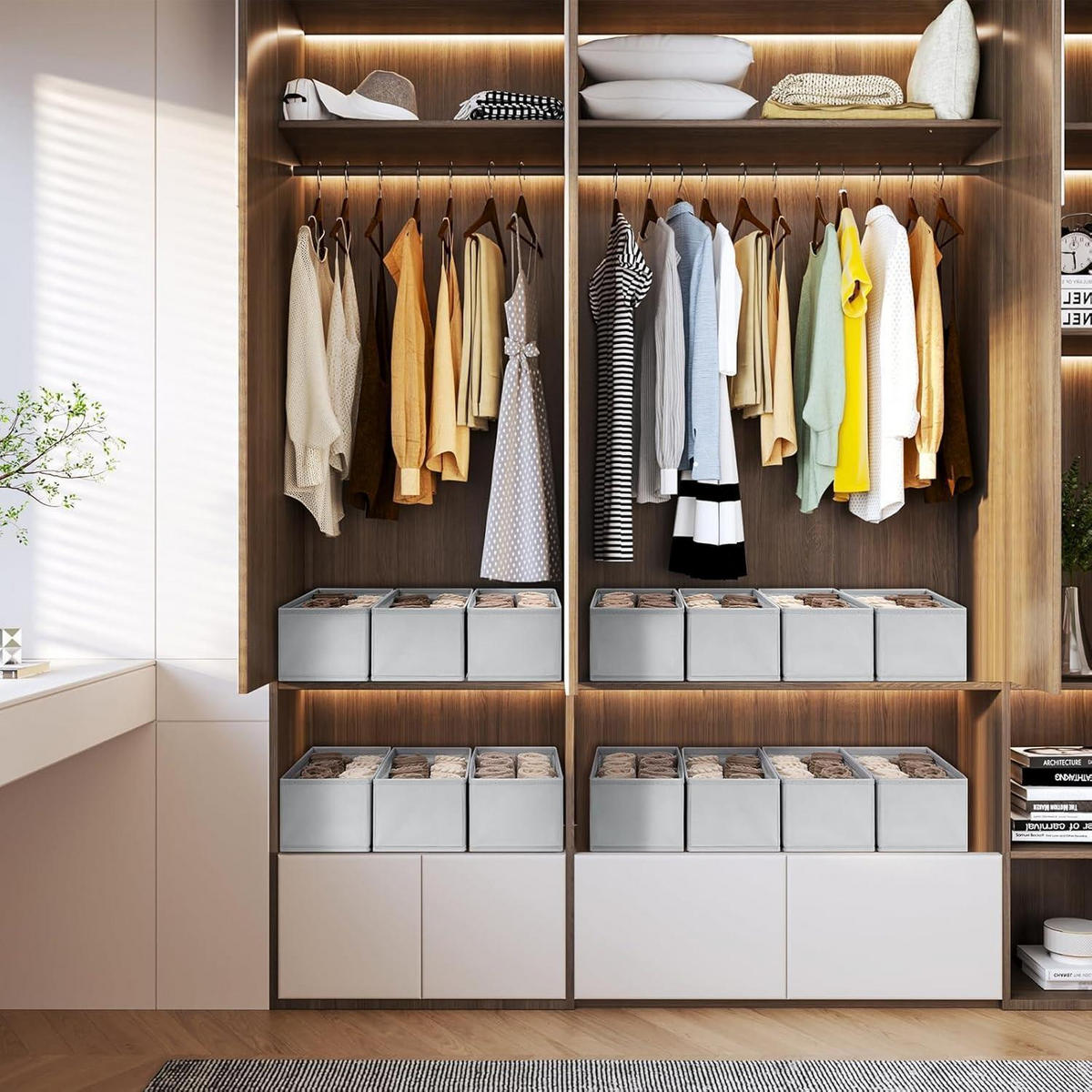 SCHUBLADEN Organizer für Kleiderschrank, 12-teiliges Set Grau - Grau, Textil (15/9/30cm)
