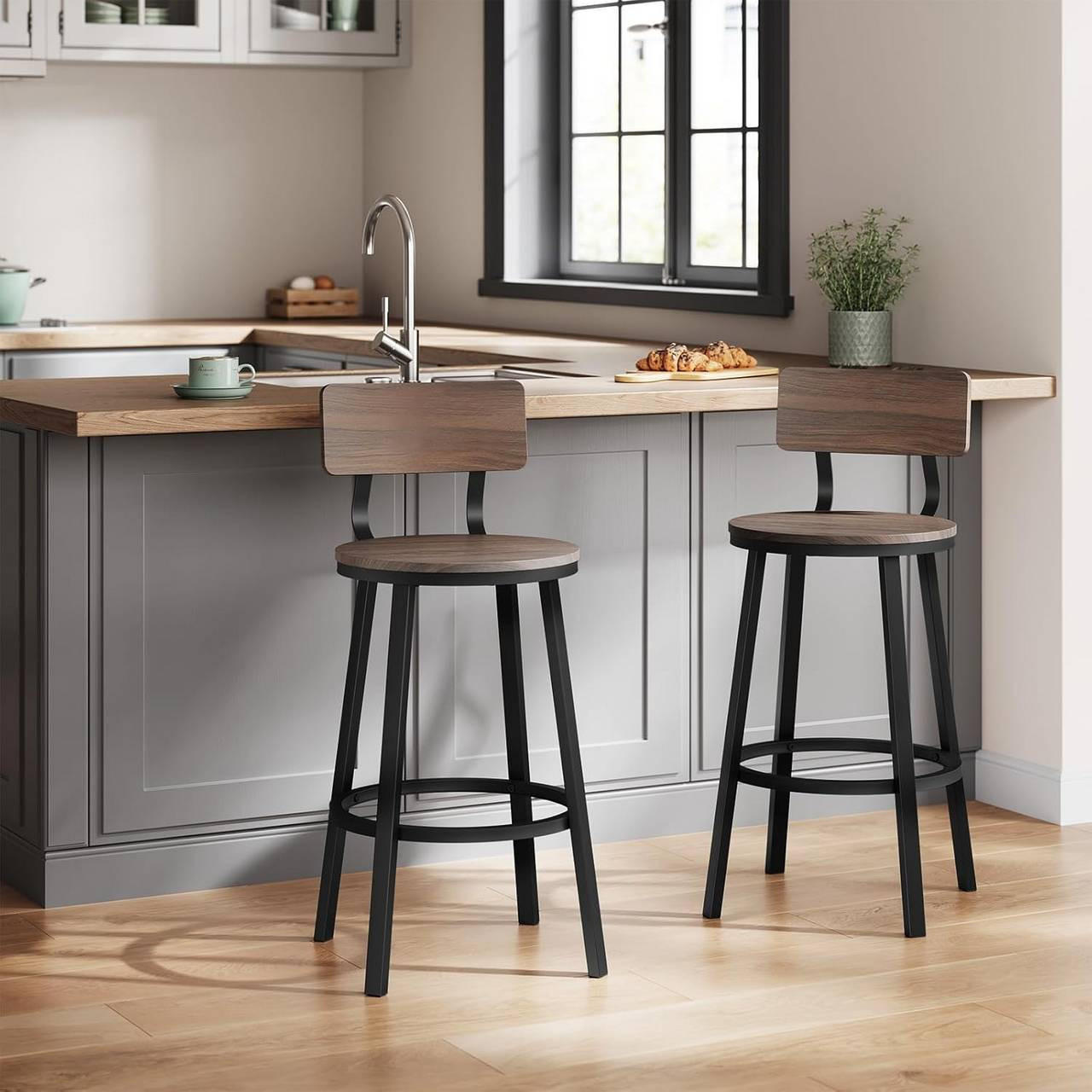 BARHOCKER 4er Set, Metallgestel, Dunkle Holzoptik - Nussbaumfarben/Schwarz, Holzwerkstoff/Metall (51.5/89/51.5cm) - Woltu