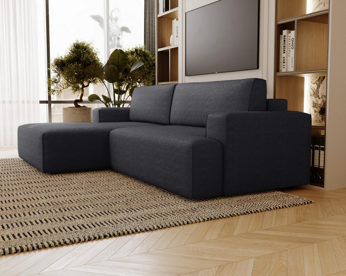 ECKSOFA L-Form 270 cm Boston mit Bettkasten, Schlaffunktion, Links, Schwarz - Schwarz, Holz (165/270cm) - Emporius