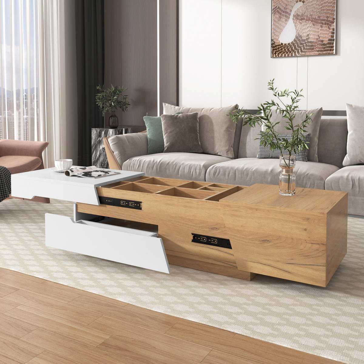 COUCHTISCH 120/50/37,5 cm in Farbblockstruktur mit Schubladen - Naturfarben, Holzwerkstoff (120/50/37.5cm) - OKWISH
