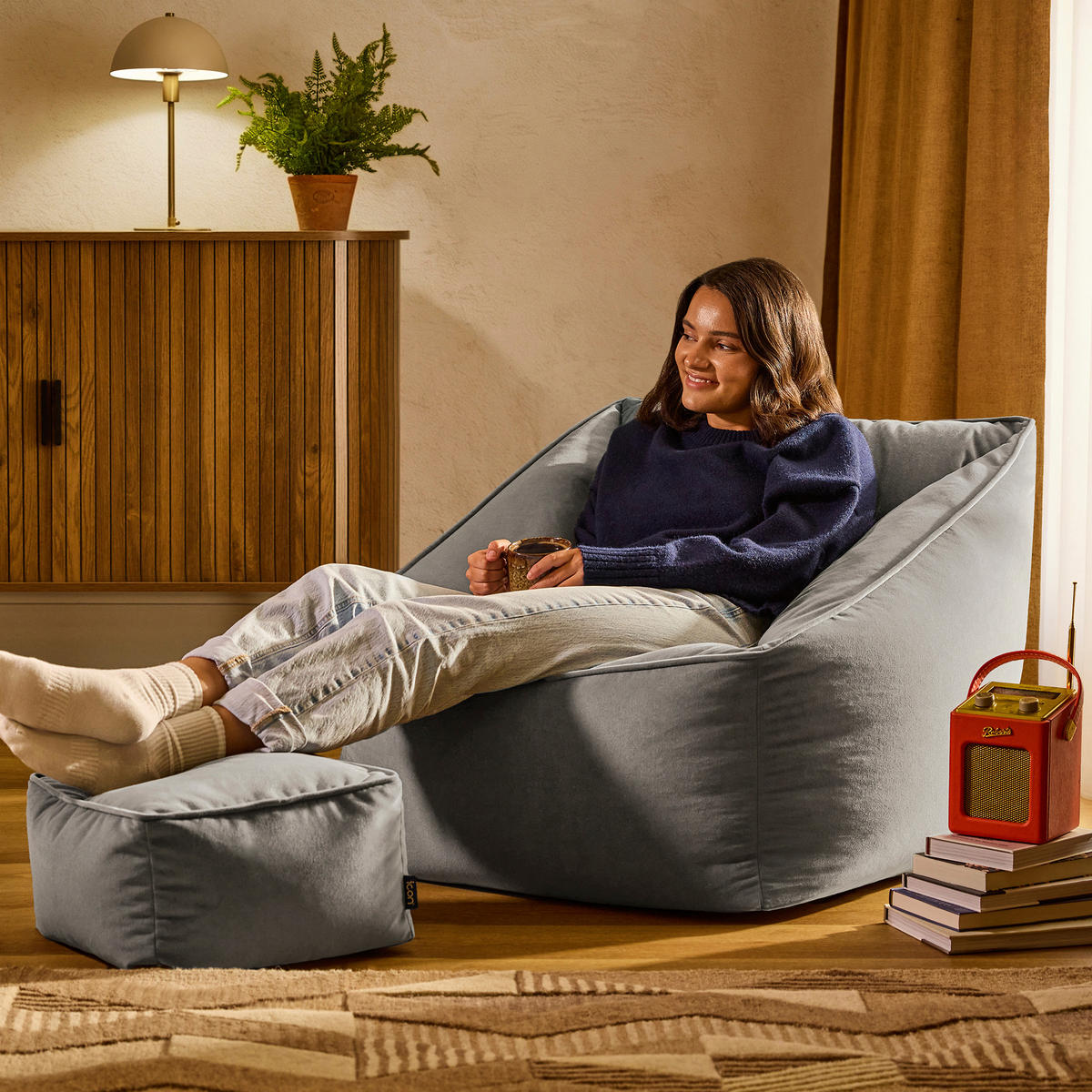 SITZSACK Sessel Natalia mit Hocker Amara - Grau, Textil (70/65/70cm) - icon