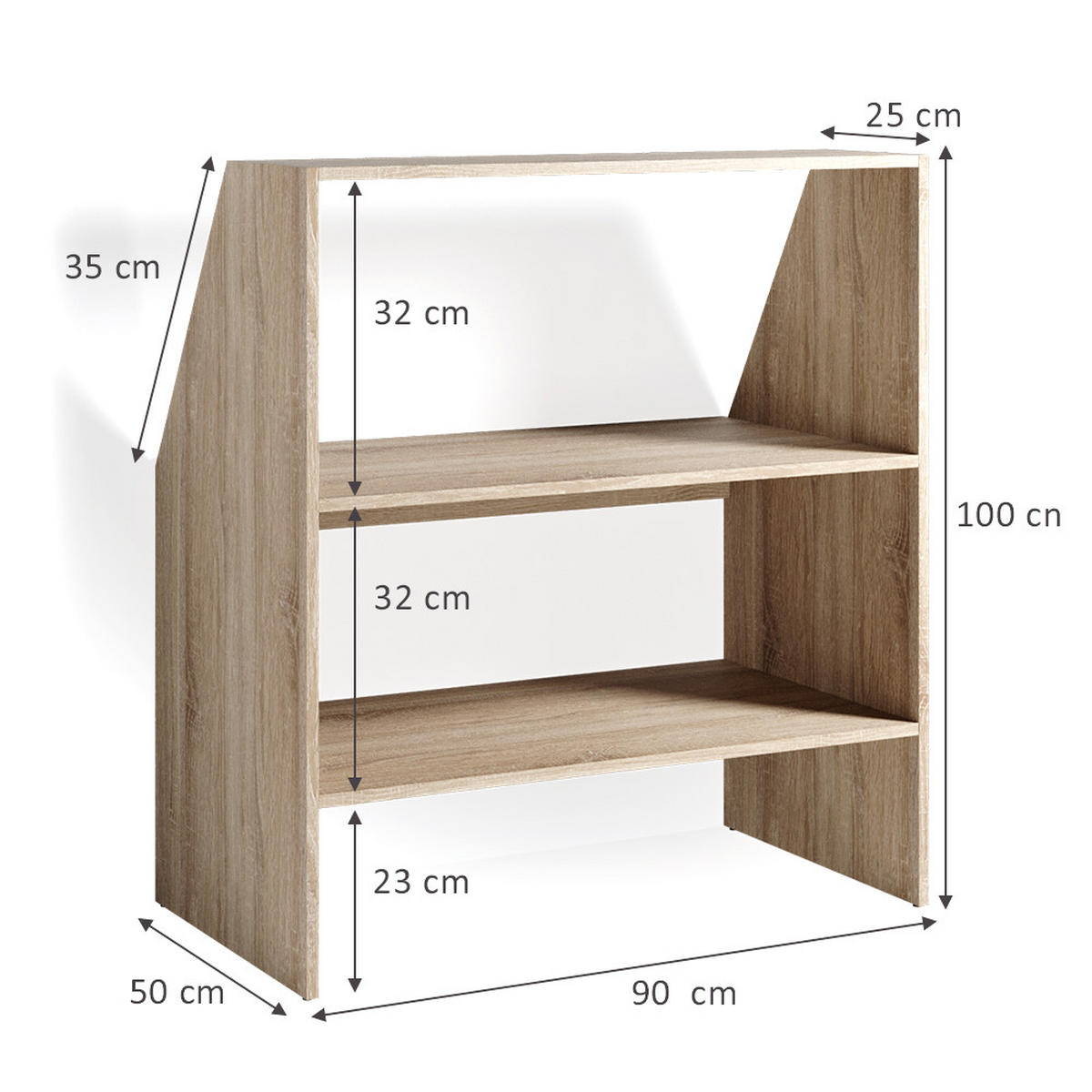 DACHSCHRÄGE REGAL Sonoma 90 x 100 cm - Sonoma Eiche, Holzwerkstoff (90/100/50cm) - Vicco