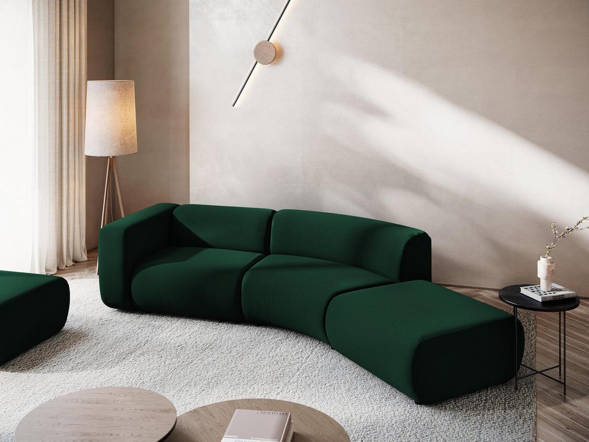 4-SITZER-SOFA Samt Stoff Grün - Dunkelgrün/Schwarz, Kunststoff/Textil (335/70/166cm) - Makamii