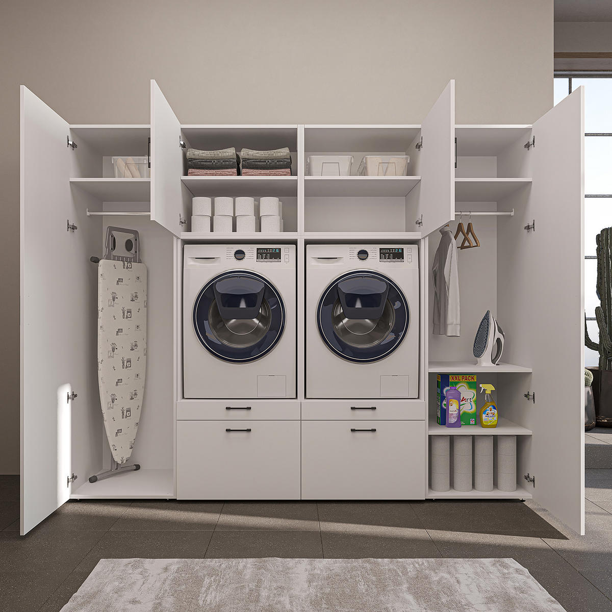 WASCHMASCHINENSCHRANK Serie 2 254cm Breit, 205cm Hoch - Weiß, Holzwerkstoff (254/205/67cm)