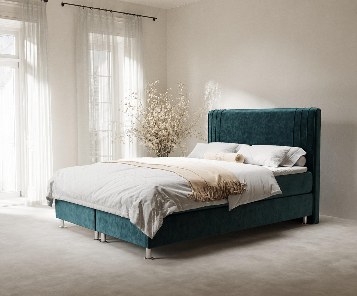 BOXSPRINGBETT Casone Türkisfarben 200/200 cm mit Latex-Topper - Türkis/Silberfarben, Holz/Holzwerkstoff (200/200cm) - Maison de Reve