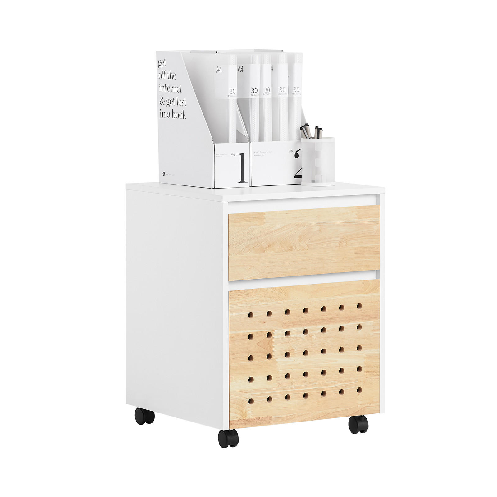 ROLLCONTAINER Weiß-Natur - Weiß/Naturfarben, Holz/Holzwerkstoff (45/59/45cm) - SoBuy