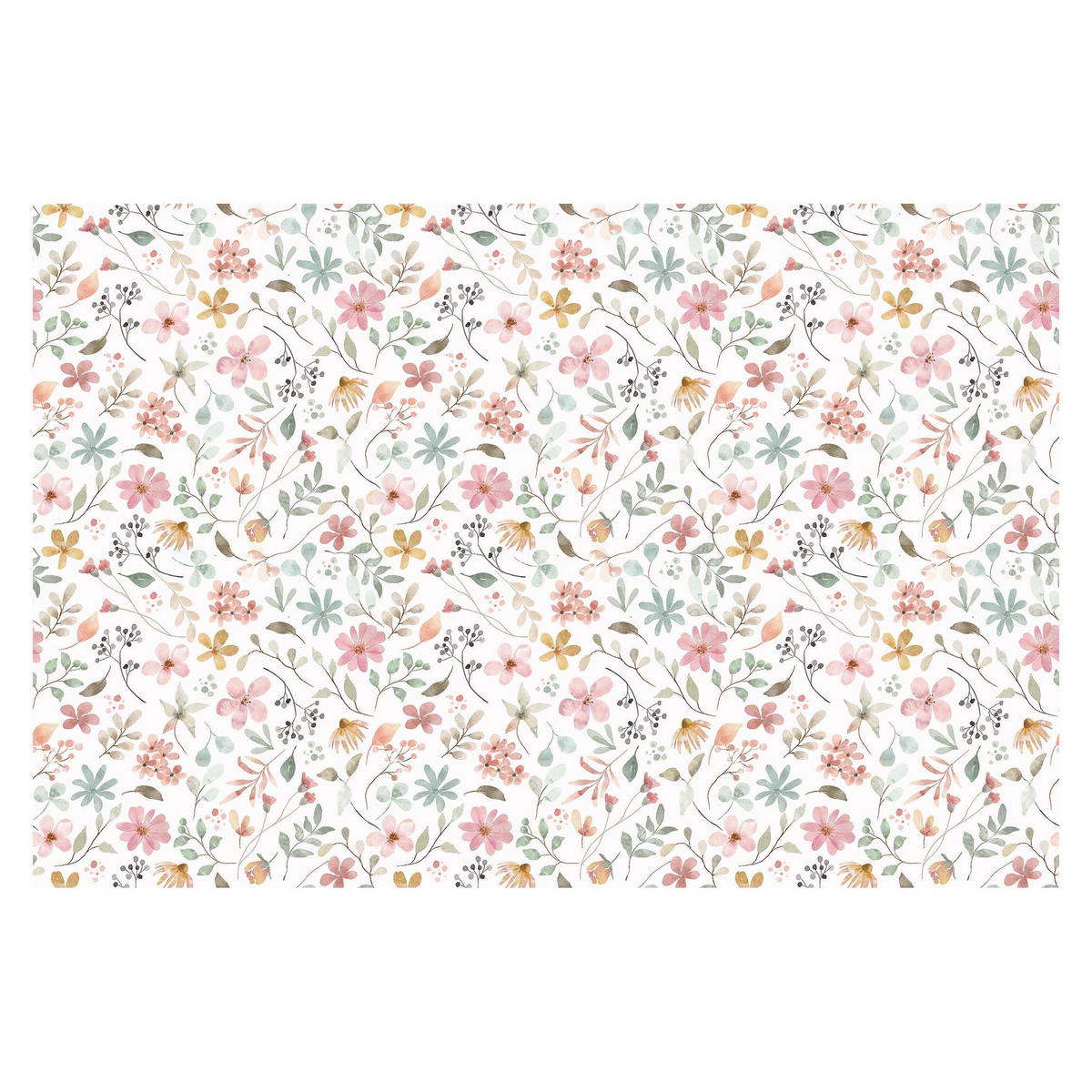 FOTOTAPETE Blumen Muster Pastell Aquarell 288/190 cm - Pastellblau, Papier (288/190cm) - Bilderwelten