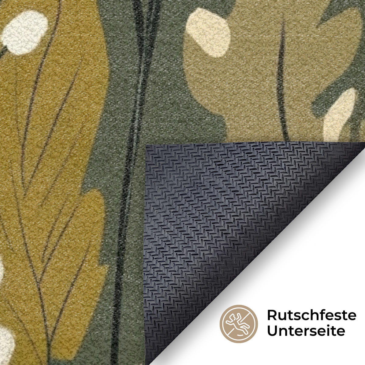 FUSSMATTE Blumen - Illustration - Grün Flurteppich 150x90 cm - Dunkelgrün, Kunststoff (150/90cm) - MuchoWow