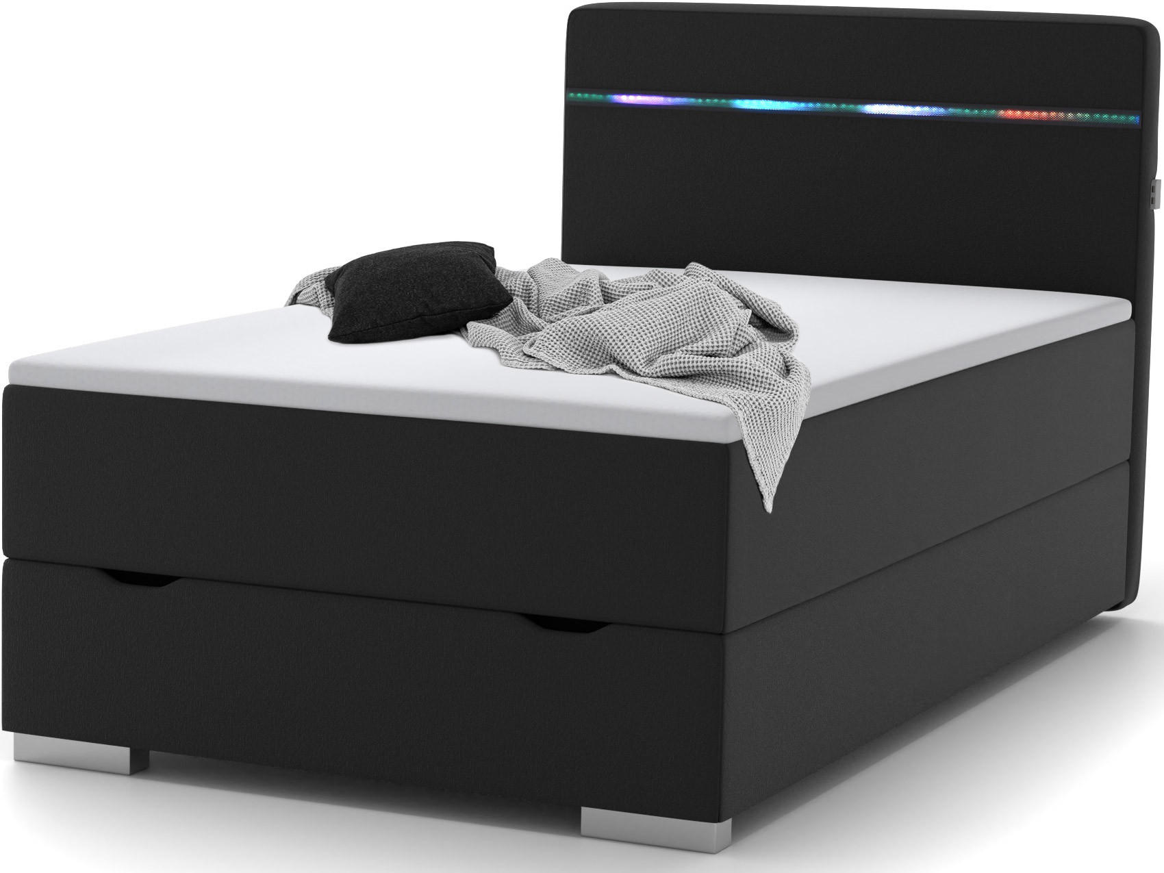 BOXBETT Monza anthrazit 90/200 cm LED Stoff - Anthrazit, Textil (90/200cm) - wonello