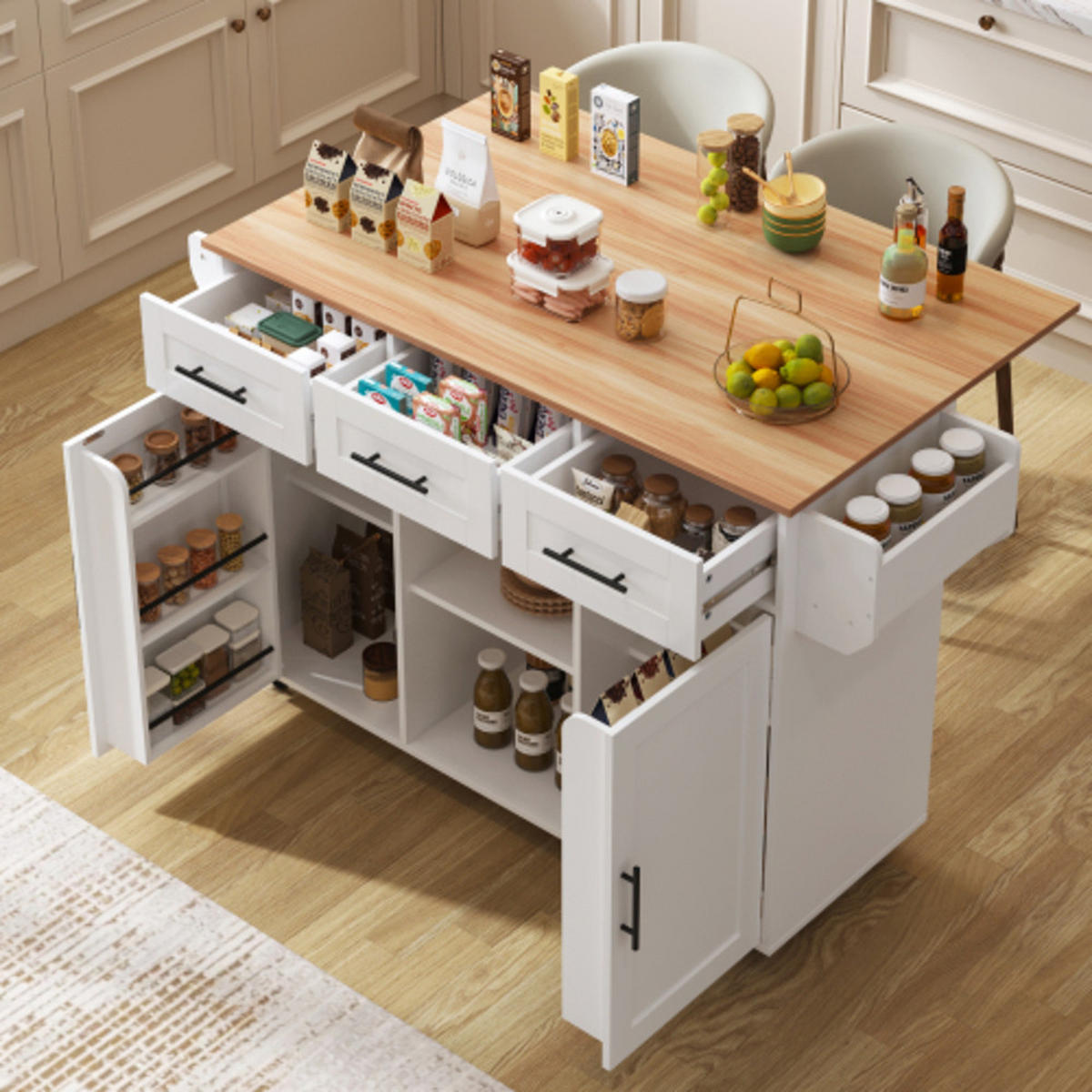 KÜCHENINSEL weiß aus MDF mit klappbarer Erweiterungsplatte 139 × 46 × 91,5 cm - Weiß, Holzwerkstoff (139/91.5/71cm) - Luhomfu