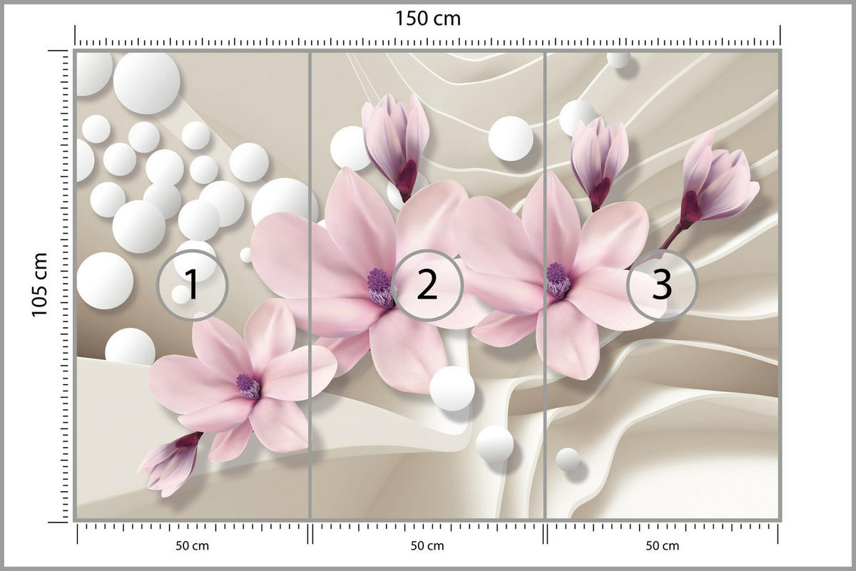 FOTOTAPETE für Wohnzimmer BLUMEN Magnolien ROSA Welliges Raumhintergrund 150x105 - Beige/Rosa, Papier (150/105cm) - Muralo