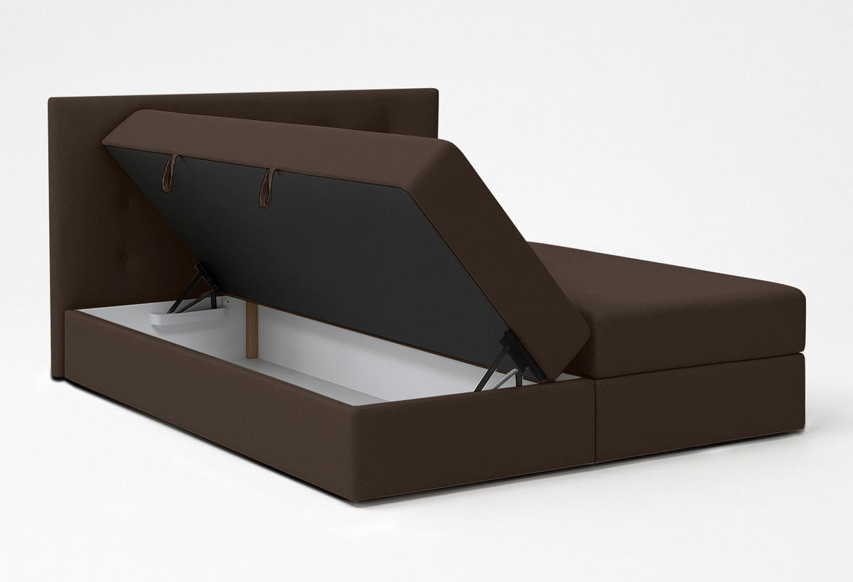 BOXBETT BAUNEI 140x200 cm mit Bettkasten und Matratze - Grau - Schwarz/Braun, Holz/Holzwerkstoff (140/200cm) - AX Living
