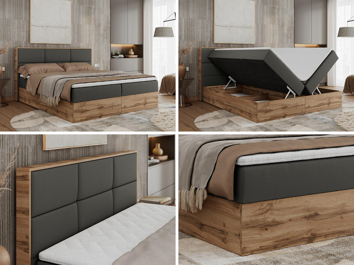 BOXBETT ALBERO 2 - 140/200 Dunkelgrau Kunstleder - H3 - Dunkelgrau, Holz/Textil (140/200cm) - MKS